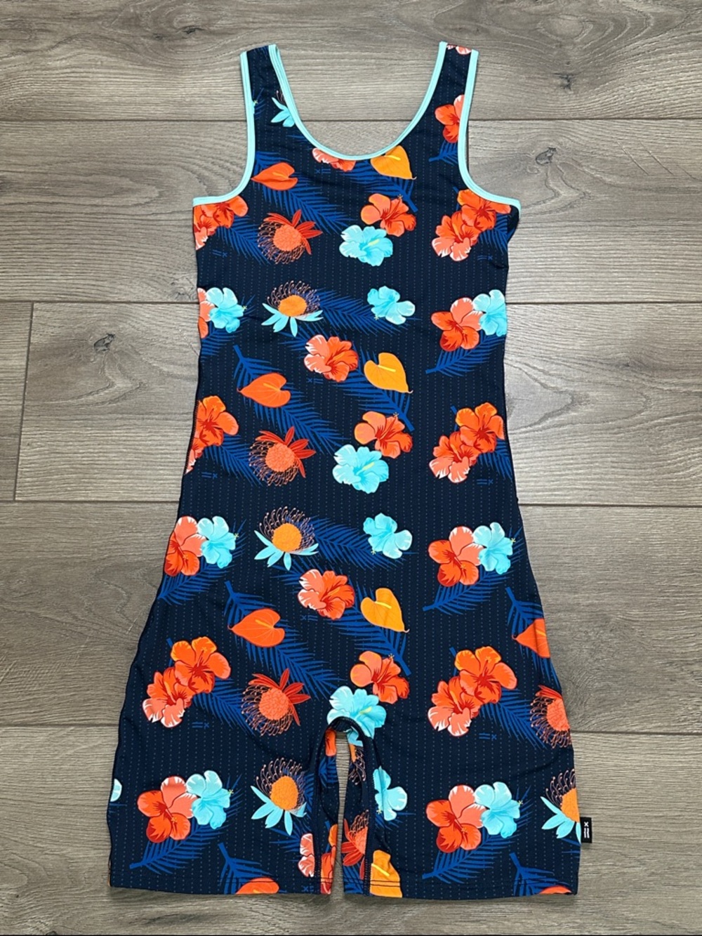 TomboyX Sleeveless Unisuit 5” One‎ Piece Swimsuit Floral Blue Orange Size XS